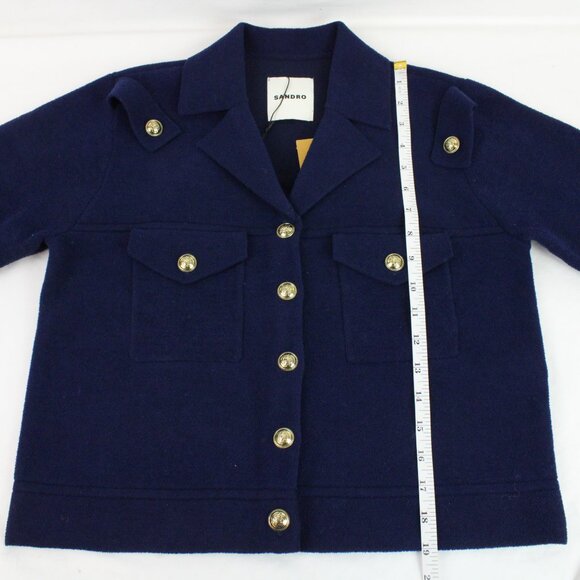 NWT Sandro Fleece Knit Coatigan with Lapel Shirt Collar in Blue/Gold FR Size 1 - Picture 15 of 15